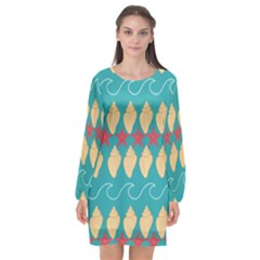 Starfish And Seashells  Sea Long Sleeve Chiffon Shift Dress  by SychEva