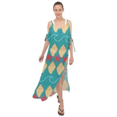 Starfish And Seashells  Sea Maxi Chiffon Cover Up Dress by SychEva