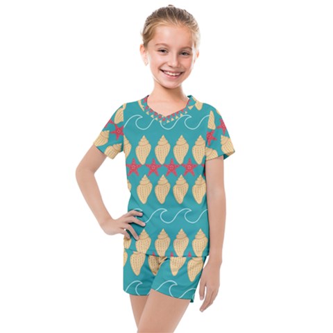 Starfish And Seashells  Sea Kids  Mesh Tee And Shorts Set by SychEva