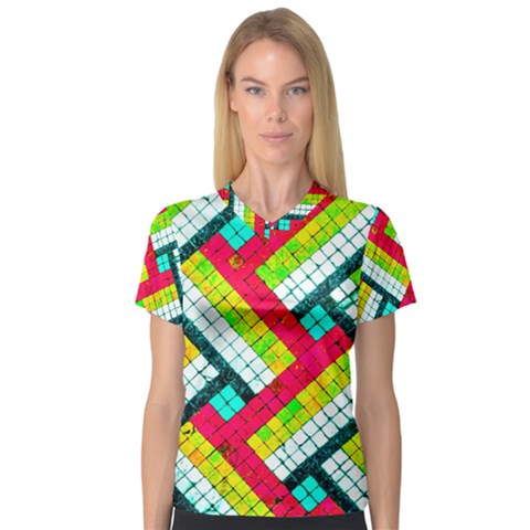 Pop Art Mosaic V-neck Sport Mesh Tee by essentialimage365