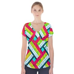 Pop Art Mosaic Short Sleeve Front Detail Top by essentialimage365