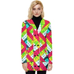 Pop Art Mosaic Button Up Hooded Coat  by essentialimage365