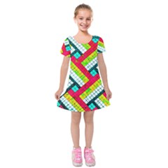 Pop Art Mosaic Kids  Short Sleeve Velvet Dress by essentialimage365