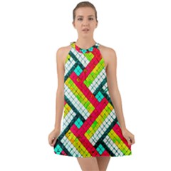 Pop Art Mosaic Halter Tie Back Chiffon Dress by essentialimage365