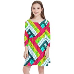 Pop Art Mosaic Kids  Quarter Sleeve Skater Dress by essentialimage365