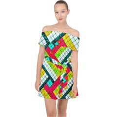 Pop Art Mosaic Off Shoulder Chiffon Dress by essentialimage365