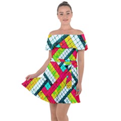 Pop Art Mosaic Off Shoulder Velour Dress by essentialimage365