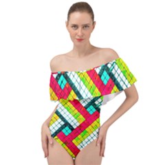 Pop Art Mosaic Off Shoulder Velour Bodysuit  by essentialimage365