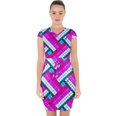 Pop Art Mosaic Capsleeve Drawstring Dress 