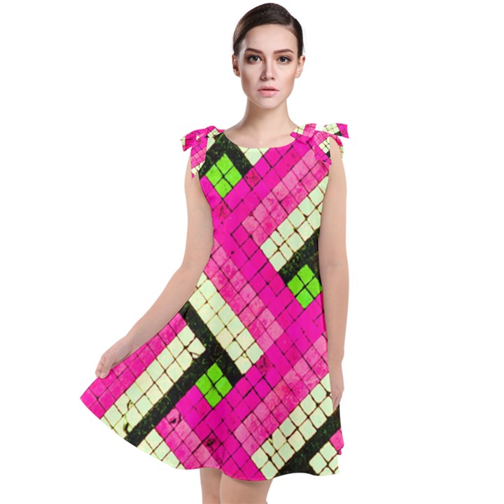 Pop Art Mosaic Tie Up Tunic Dress