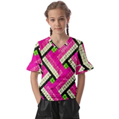 Pop Art Mosaic Kids  V-neck Horn Sleeve Blouse by essentialimage365