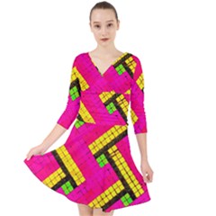 Pop Art Mosaic Quarter Sleeve Front Wrap Dress by essentialimage365