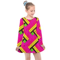 Pop Art Mosaic Kids  Long Sleeve Dress by essentialimage365