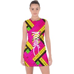 Pop Art Mosaic Lace Up Front Bodycon Dress by essentialimage365