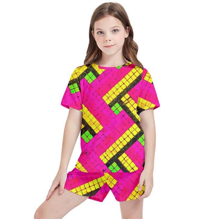 Pop Art Mosaic Kids  Tee and Sports Shorts Set