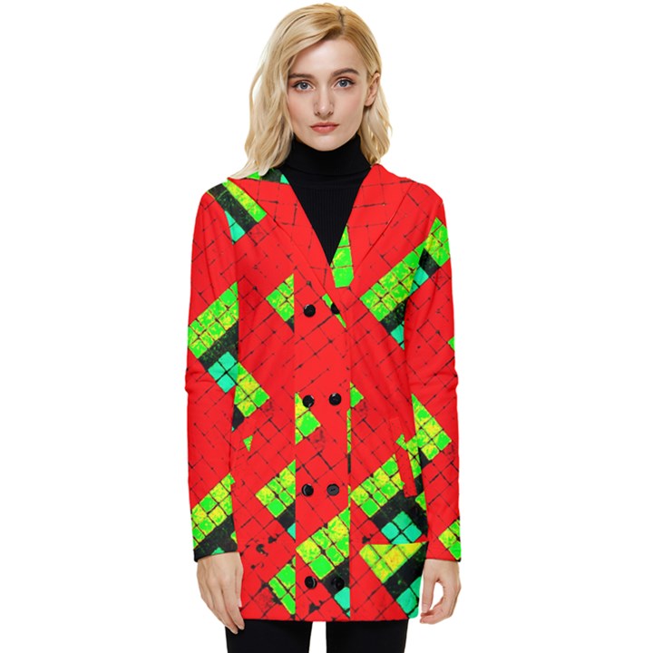 Pop Art Mosaic Button Up Hooded Coat 