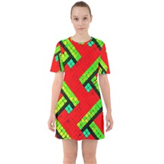 Pop Art Mosaic Sixties Short Sleeve Mini Dress by essentialimage365