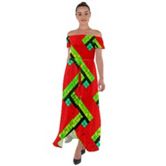 Pop Art Mosaic Off Shoulder Open Front Chiffon Dress by essentialimage365