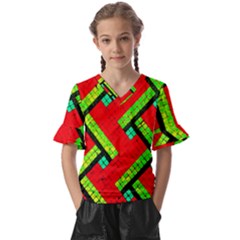 Pop Art Mosaic Kids  V-neck Horn Sleeve Blouse by essentialimage365