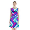 Pop Art Mosaic Sleeveless Waist Tie Chiffon Dress View1