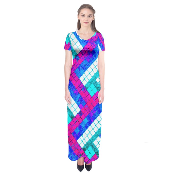 Pop Art Mosaic Short Sleeve Maxi Dress