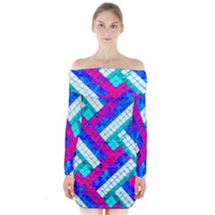 Pop Art Mosaic Long Sleeve Off Shoulder Dress by essentialimage365