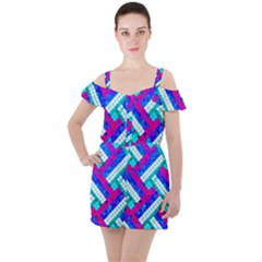 Pop Art Mosaic Ruffle Cut Out Chiffon Playsuit by essentialimage365