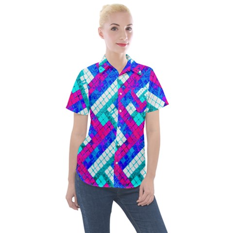 Pop Art Mosaic Women s Short Sleeve Pocket Shirt by essentialimage365