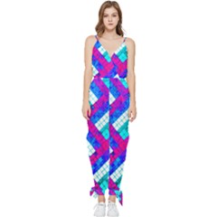 Pop Art Mosaic Sleeveless Tie Ankle Jumpsuit