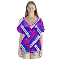 Pop Art Mosaic V-neck Flutter Sleeve Top by essentialimage365