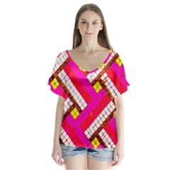 Pop Art Mosaic V-neck Flutter Sleeve Top by essentialimage365