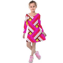 Pop Art Mosaic Kids  Long Sleeve Velvet Dress