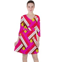 Pop Art Mosaic Quarter Sleeve Ruffle Waist Dress by essentialimage365