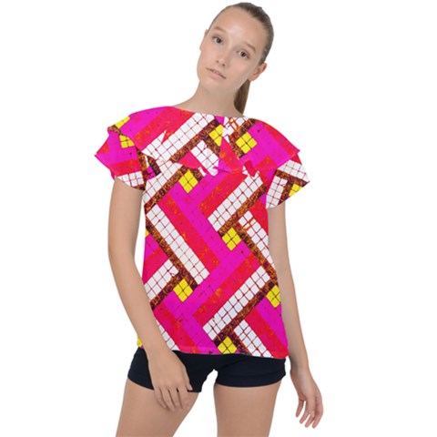 Pop Art Mosaic Ruffle Collar Chiffon Blouse by essentialimage365