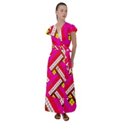 Pop Art Mosaic Flutter Sleeve Maxi Dress by essentialimage365