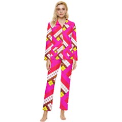 Pop Art Mosaic Womens  Long Sleeve Pocket Pajamas Set