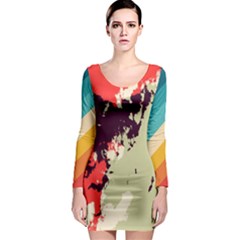 Abstract Colorful Pattern Long Sleeve Bodycon Dress