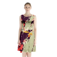 Abstract Colorful Pattern Sleeveless Waist Tie Chiffon Dress by AlphaOmega