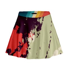 Abstract Colorful Pattern Mini Flare Skirt by AlphaOmega