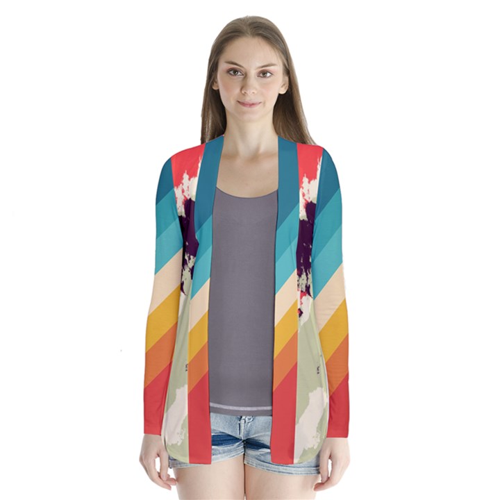 Abstract Colorful Pattern Drape Collar Cardigan