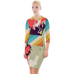 Abstract Colorful Pattern Quarter Sleeve Hood Bodycon Dress by AlphaOmega