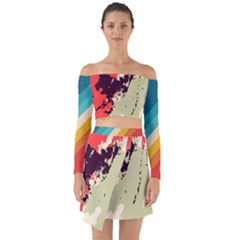 Abstract Colorful Pattern Off Shoulder Top With Skirt Set by AlphaOmega