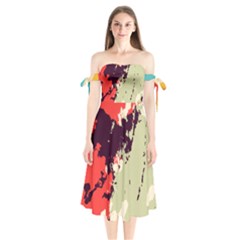 Abstract Colorful Pattern Shoulder Tie Bardot Midi Dress by AlphaOmega