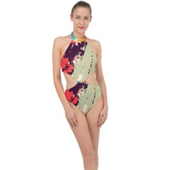 Abstract Colorful Pattern Halter Side Cut Swimsuit by AlphaOmega