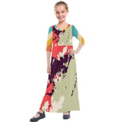 Abstract Colorful Pattern Kids  Quarter Sleeve Maxi Dress by AlphaOmega