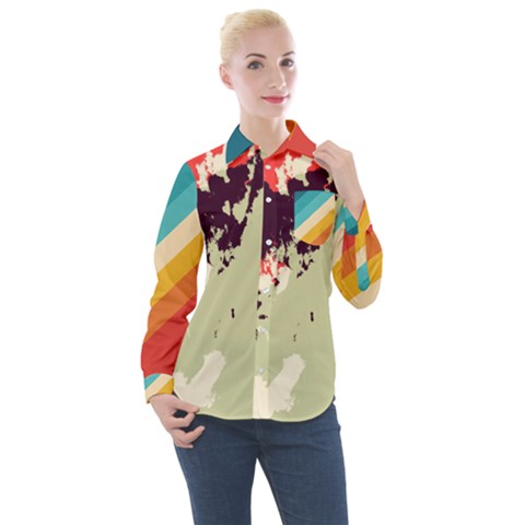 Abstract Colorful Pattern Women s Long Sleeve Pocket Shirt by AlphaOmega