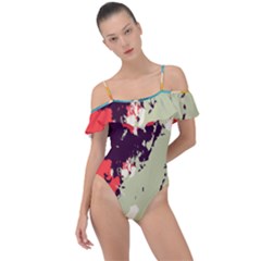 Abstract Colorful Pattern Frill Detail One Piece Swimsuit by AlphaOmega