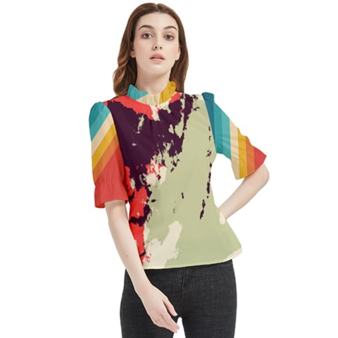 Abstract Colorful Pattern Frill Neck Blouse by AlphaOmega