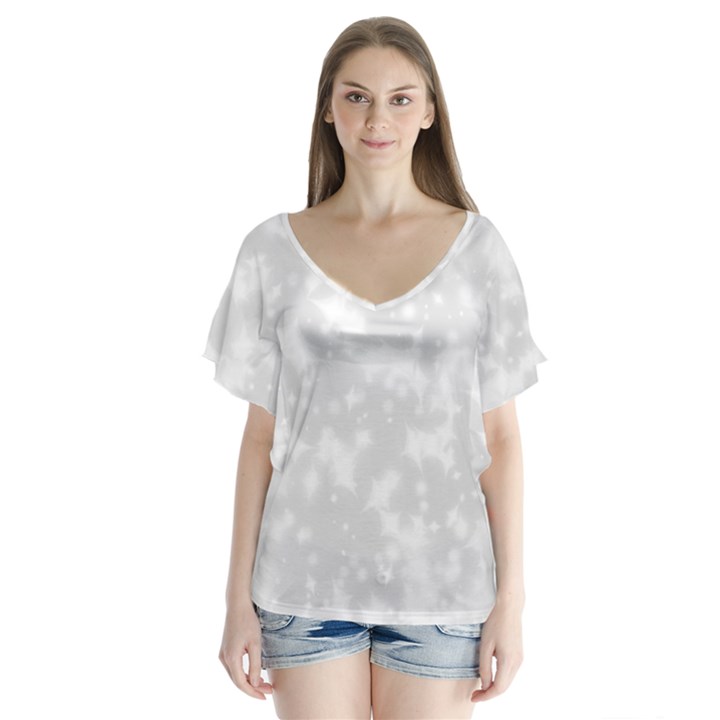 Rose White V-Neck Flutter Sleeve Top