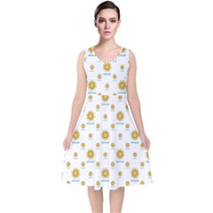 Uruguay Symbol Motif Pattern V-neck Midi Sleeveless Dress 